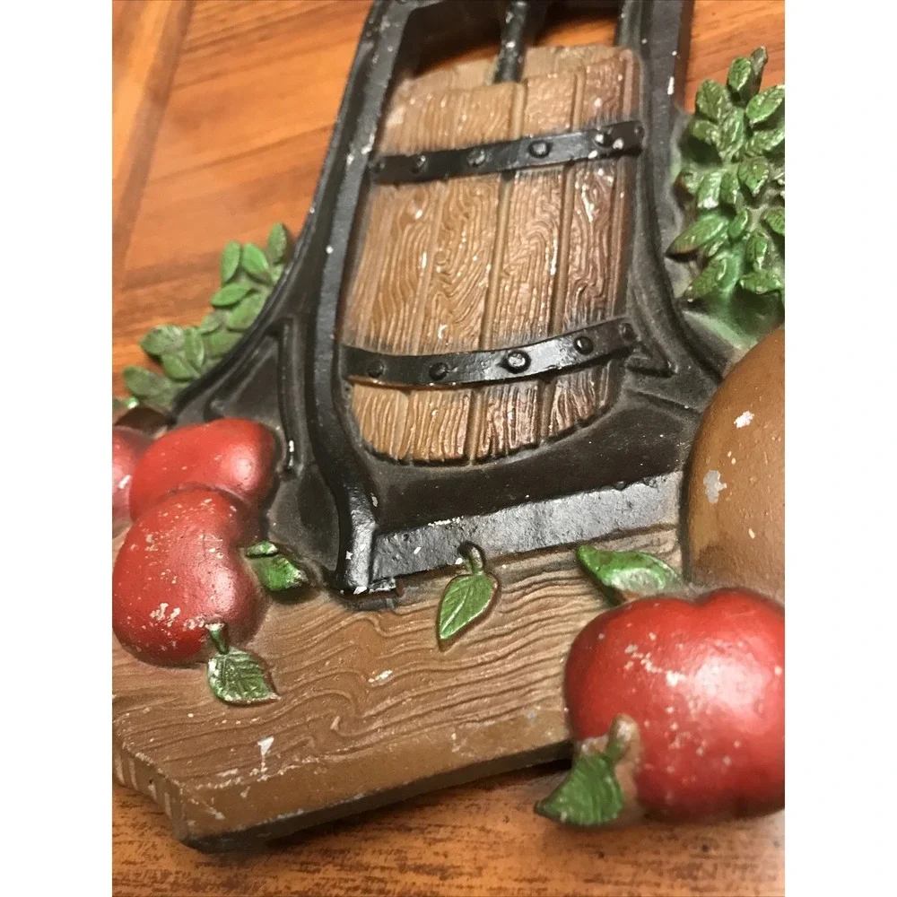 home interior homeco metal wall‎ hanging apples barrel 1978